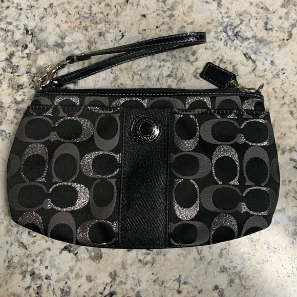 Coach Handbags - Coach like new signature black & silver wristlet